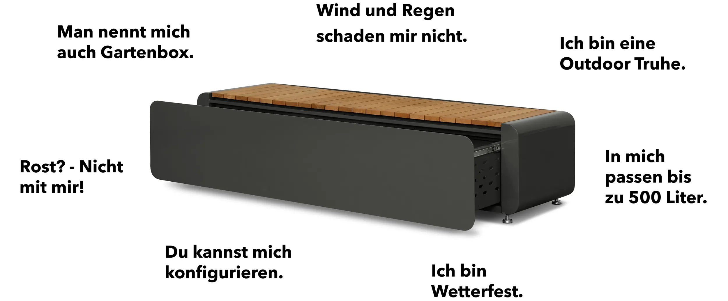 Gartenschrank, Gartenbox, Outdoortruhe, Outdoorschrank, Geräteschrank, Outdoorbox, Kissentruhe, Auflagenbox, Auflagentruhe, Werbetechnik, Werbestele, Metallmanufaktur, Parkhaus-Stele, Info-Stele, Orientierungs-Stele, Sichtschutz, Toranlage, Zaunanlage, Pflanztrog, Pflanzgefäß, Stahl-Pergola, Pergola, Fahrradschank, E-Bike-Schrank, Beschattung, Stahleinfassung, Belageinfassung, Aluminum-Schaum